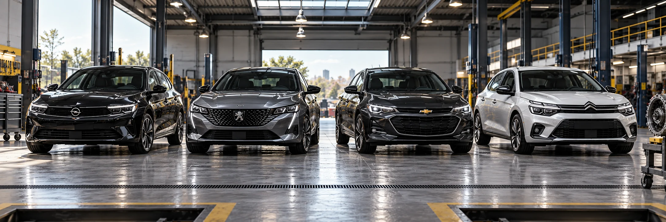 Opel, Chevrolet, Peugeot ve Citroën araçların yan yana olduğu temsili hizmet görseli